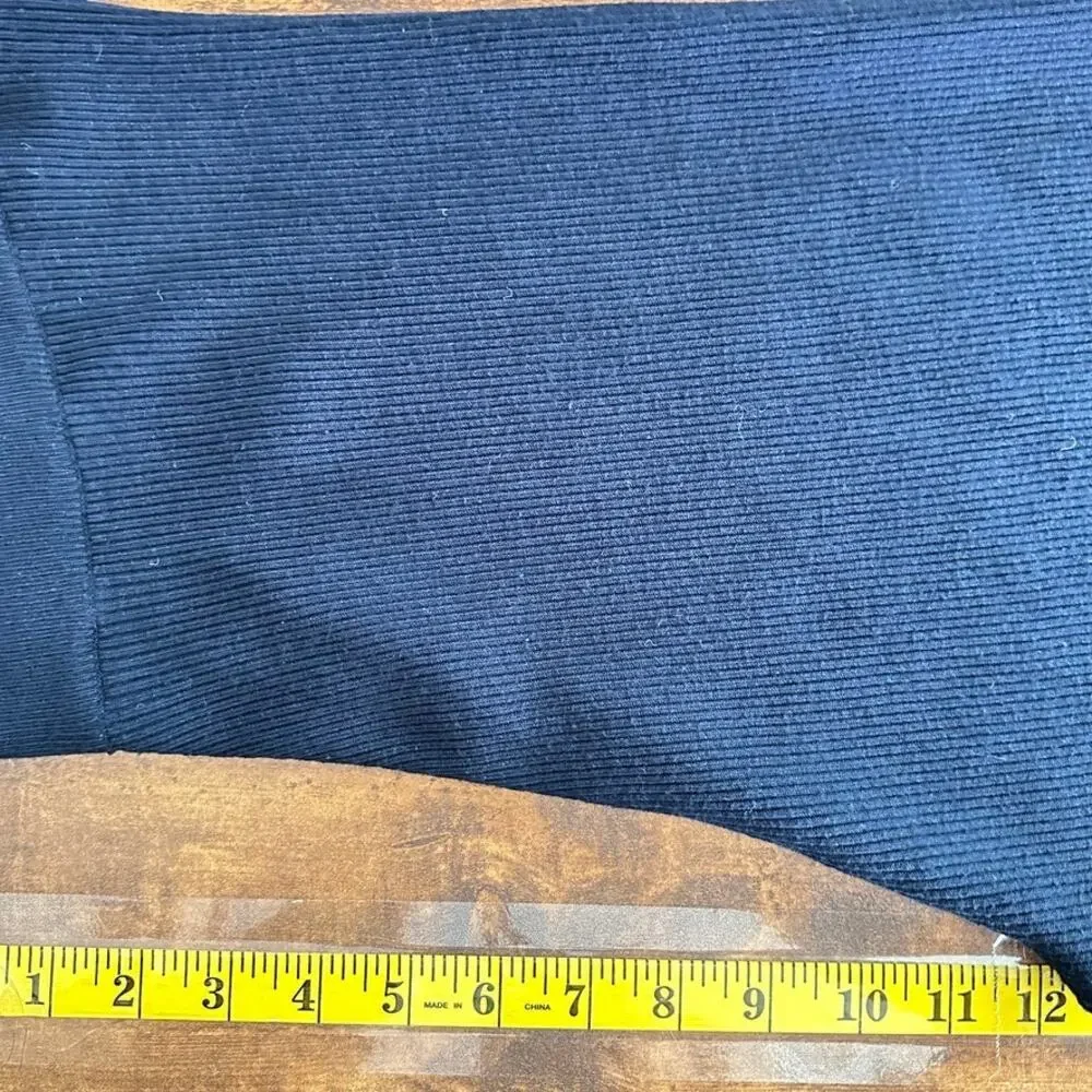 Zara Ribbed Knit Sweater Pants Large Petite Navy Wide Leg Loungewear Cozy Preppy - Picture 3 of 8